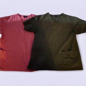 Bundle of 2 Dagacci Medical Scrub Tops (Pink & Olive) - Size M